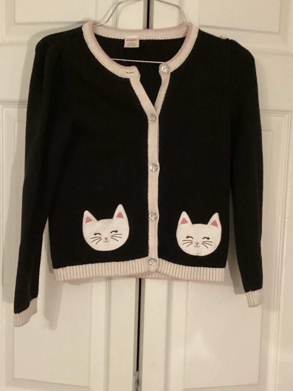 Gymboree Black Cardigan Sweater with Cream Trim and Cat Pockets Size 8